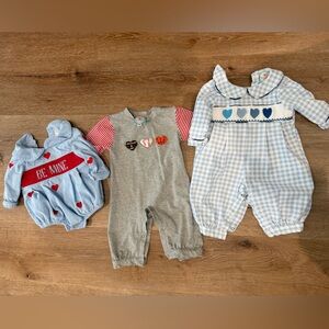 Lot of 3 the smocked flamingo newborn valentines outfits worn once new condition